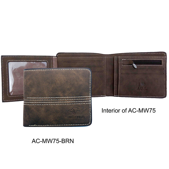 Australian Souvenirs Mens Brown Genuine Leather Bifold Card Holder Aussie Gift - Simply Homeware